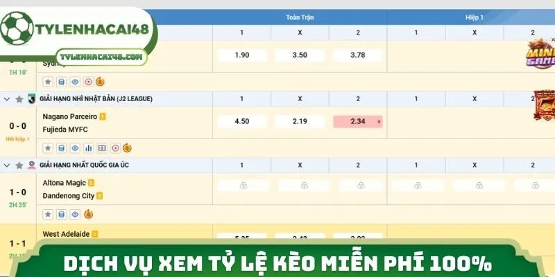 Dịch vụ xem tỷ lệ kèo miễn phí 100%